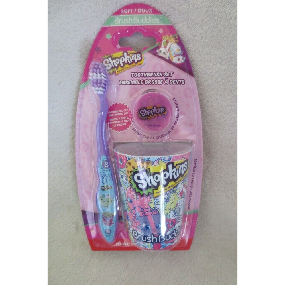 Shopkins Toothbrush Set Toothbrush Rinsing Cup and Cap New